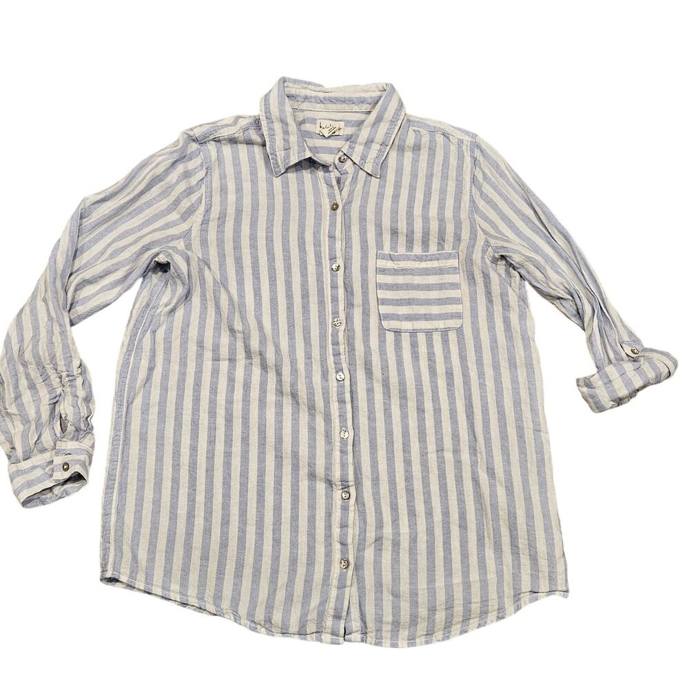 Nicole Miller New York Women's Long Sleeve Striped Button Down Shirt Size Medium